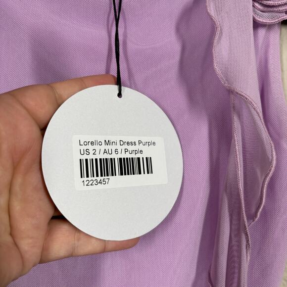 Princess Polly Size 2 Lorello Mini Sheath Dress Purple Asymmetric Flower Trim - Picture 8 of 10